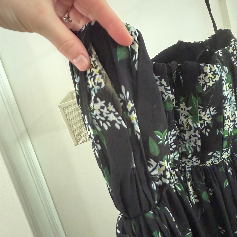 Sau Lee Georgina Ditsy Floral Gown Black Chiffon Pleated Bustier Maxi Dress Sz 4 - Picture 8 of 13